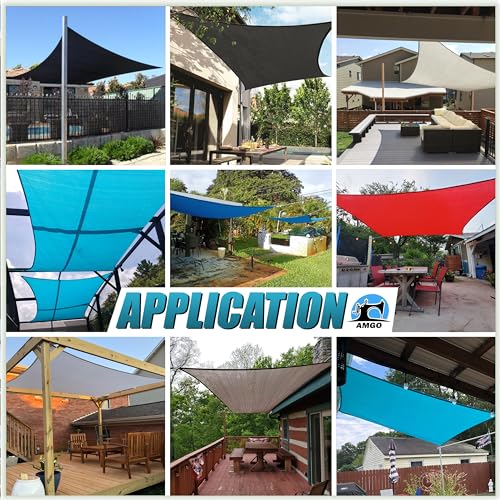 Amgo 16' x 20' Grey Rectangle Sun Shade Sail Canopy Awning, 95% UV Blockage, Water & Air Permeable, Commercial and Residential, for Patio Yard Pergola, 5 Years Warranty (We Customize)