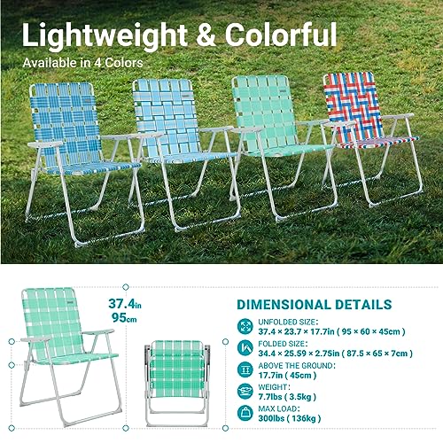 #WEJOY 2 Pack Anti-tip Over Folding Webbed Lawn Chair, Oversized 17-in High Beach Chair for Adults,Aluminum High Seat Camping Chair for Elder Outdoor Garden Park Backyard(Cyan/Grey)