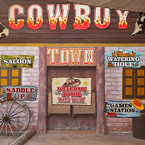 20 Pieces Western Party Directional Sign Western Cowboy Theme Wild West Party Large Yard Sign Cowboy and Cowgirl Party Decor Welcome Yard Outdoor Wall Sign Party Supplies Photo Props Backdrop Decor