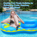 X XBEN Double Pool Floats for Adults, 2 Person Pool Raft for Swimming Pool with Cup Holder and Handles,Floating Lounge Chair with Headrest, Portable Pool Hammock Floaties with Mesh Bottom for Kids