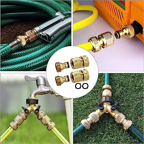 PACIOCEAN 4 Sets Garden Hose Quick Connect，3/4 Inch GHT Solid Brass Male and Female Garden Hose Fittings（European Style),3/4 Inch Male Hose