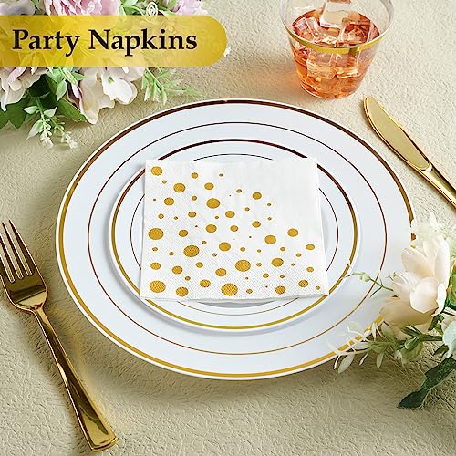 Vplus 100 Pack Cocktail Napkins Paper, 3-Ply Beverage Napkins, Disposable Gold Square Napkins, Perfect for Restaurant, Event, Bar, Wedding, Baby Shower and Birthday Party