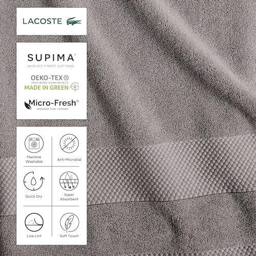 Lacoste Heritage Supima Cotton 6-Piece Towel Set, 2 Bath Towels, 2 Hand Towels, 2 Washcloths, Aloe