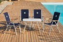 FORMA MARINE Boat Chairs High Back Navy Blue Deck Folding Marine Aluminum Teak Furniture Set of 2 M150NB