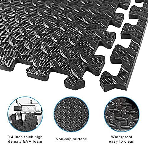 Puzzle Exercise Floor Mat, EVA Interlocking Foam Tiles Exercise Equipment Mat with Border for Home Gym Flooring Exercise Workouts 6-Pack