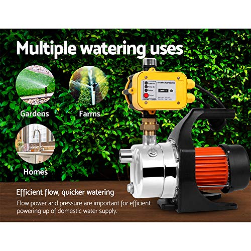 Giantz Water Pump, 1500W 240V Electric High Pressure Garden Pumps Controller Irrigation for Pool Pond Tank Home Farm, Portable Automatic Switch Anti-rust Stainless Steel Body Yellow