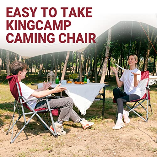 KingCamp 2 Pack Camping Chair for Adults with Arm Rest and Cup Holder Portable Camping Chair Support 300LBS Heavy Duty Folding Camp Chair for Lawn Outdoor Sports Travel (Red&Gray)