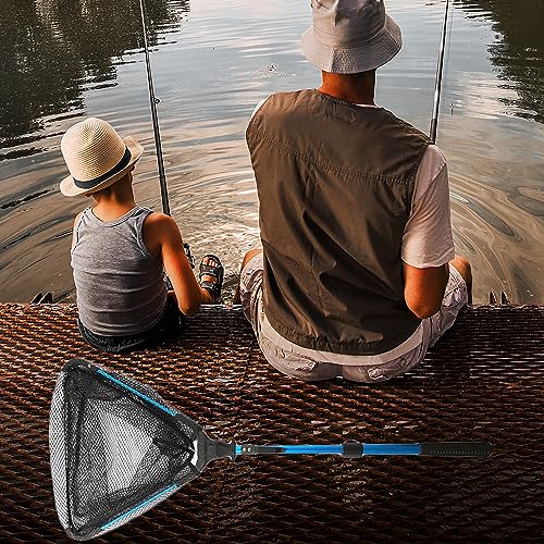 Uandhome Fishing Net, Foldable Collapsible Telescopic Fish Landing Net Rubber Coated Floating Fishing Net for Steelhead, Salmon, Fly, Kayak, Catfish, Bass, Trout Fishing, Extend to 73-92CM