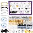 Swpeet 1802Pcs 3 Sizes Jewelry Beads Making Set, 4mm 6mm 8mm Gold Silver Round Spacer Beads, Loose Ball Beads Alphabet Pearls Beads with 2 Rolls Elastic String for DIY Bracelet Craft Jewelry Making