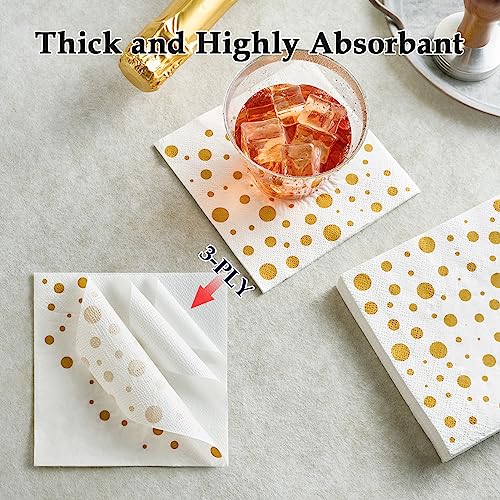 Vplus 100 Pack Cocktail Napkins Paper, 3-Ply Beverage Napkins, Disposable Gold Square Napkins, Perfect for Restaurant, Event, Bar, Wedding, Baby Shower and Birthday Party