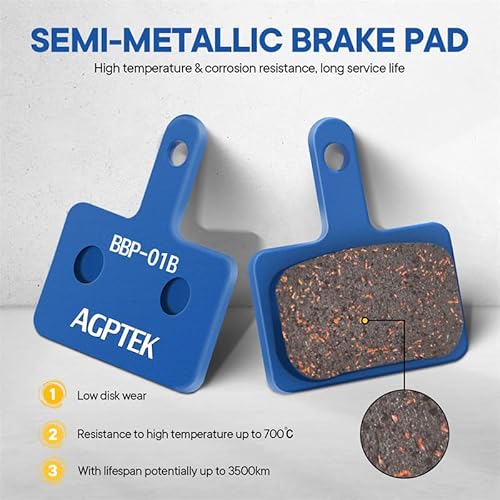 AGPTEK Bike Brake Pads, High-Performance Brake Pads, Disc Brake Pads & Spring (Semi-Metallic) for Mountain Bike Disc Brakes, Bike Pads Compatible with TRP Tektro Shimano Deore Br (Blue)