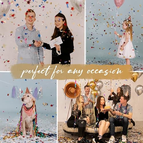 Multicolor Confetti Poppers 4 Pack | Confetti Cannon Party Poppers Confetti Shooter for Events Birthday Celebration | Bulk Streamer Blaster Cannon Star Launcher | Large Prank Package Gun Tube Stick