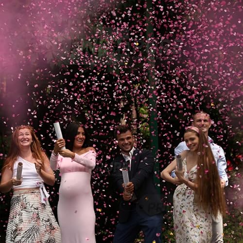 Gender Reveal Confetti Cannon - 4 Pack - Pink and Blue Heart Shape Paper Gender Reveal Cannons and Biodegradable Gender Reveal Smoke Bombs | Gender Reveal Powder Cannon | Gender Reveal Powder Poppers