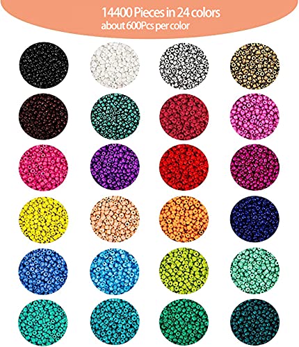 14400 Pieces Pony Seed Beads, BetterJonny 3mm Glass Seed Beads Bracelet Beads Small Rainbow Beads with Lobster Clasps, Open Jump Rings and String for Jewelry Bracelets Necklace Making