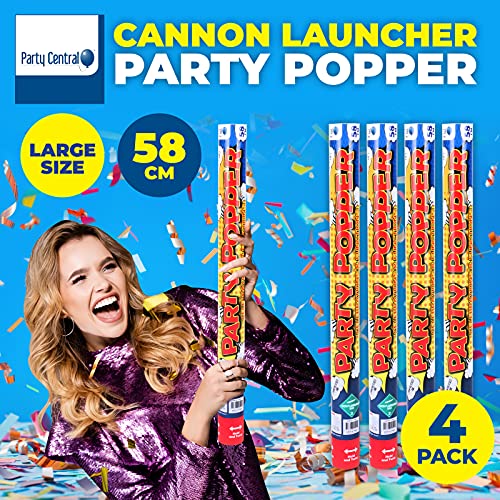 [4PCE] Party Central Party Popper, Releases Multi Coloured Confetti, Contains Non Toxic Materials and Compressed Air, Perfect For Many Celebrations (58cm)