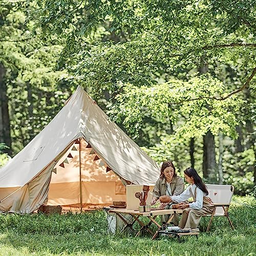 S'more Bello 4-Person Canvas Camping Tent, 4-Season Bell Tent Yurt Tent, Waterproof and Windproof Glamping Tent, Hot Tent with Stove Jack, Ideal for Family Camping, Hiking, Backpacking