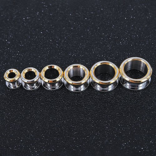 316L Stainless Steel Gold Bevel Edge Flesh Ear Tunnel Plug Ear Gauges Expanders Body Jewelry (Gauge=00g(10mm))