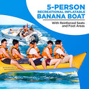 5 Person Recreational Inflatable Banana Boat with Storage Bag, Foot Pump, and Repair Kit, with Reinforced Seats and Foot Areas