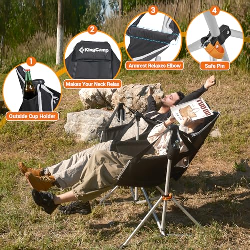 KingCamp Double Hammock Camping Chair Swinging Chair for Adults Portable Folding Rocking Chair Hold Up to 580 lbs with Adjustable Back Support Pillow Cup Holder for Outdoor Lawn Beach Concerts