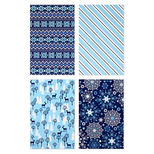 Hallmark Medium Boxes with Lids (12 Shirt Boxes, 4 Designs: Snowflakes, Stripes, Sweater Pattern, Reindeer) for Christmas, Hanukkah, Holiday Parties, Hostess Gifts