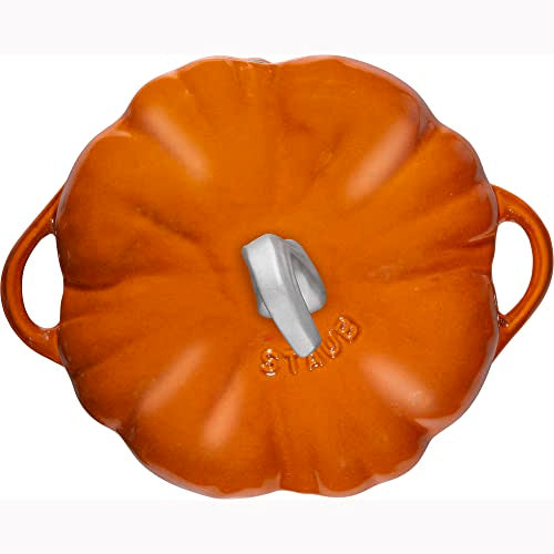 STAUB Cast Iron 3.5 Qt Pumpkin Dutch Oven, Cocotte with Stainless Steel Knob - Burnt Orange, Made in France