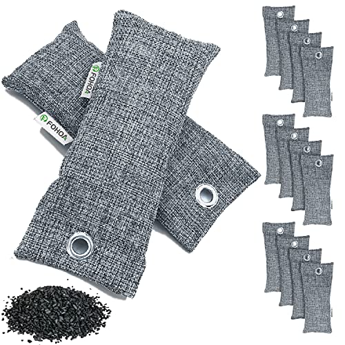 FOHOA Natural Air Purifier Deodorizer Bags 12 Packs, Activated Bamboo Charcoal Air Purifying Bags, Odor Absorber, Shoe Odor Eliminator, Air Fresheners for Home, Shoes, Closet, Car, Gym, Damp Rid, Pet