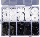 Round Sewing Buttons 160Pcs with Storage Box, Black White Mixed 4-Hole Craft Buttons, 5 Sizes Resin Button, Shirt Clothing Buttons, Suitable for Variety Clothing Sewing, Pillow Cases Sewing