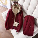 Women's Winter Hoodies Two Piece Set Thick Fleece Liner Tracksuits Pants Clothes Plus Size Loose Coat (Large, Red)