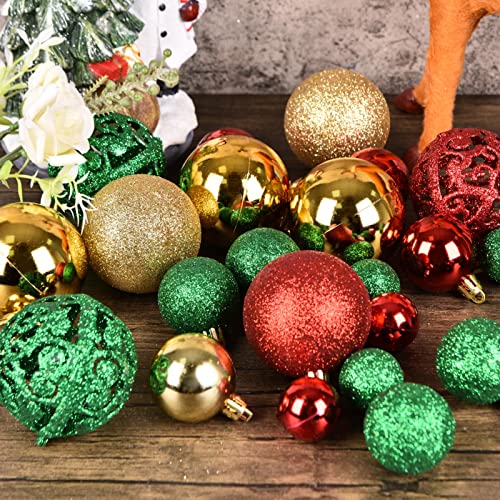 100ct Christmas Balls Tree Ornaments, Shatterproof Christmas Decorations Set with Reusable Hand-held Gift Package for Holiday Xmas Tree Decor (Gold, Red, Green)