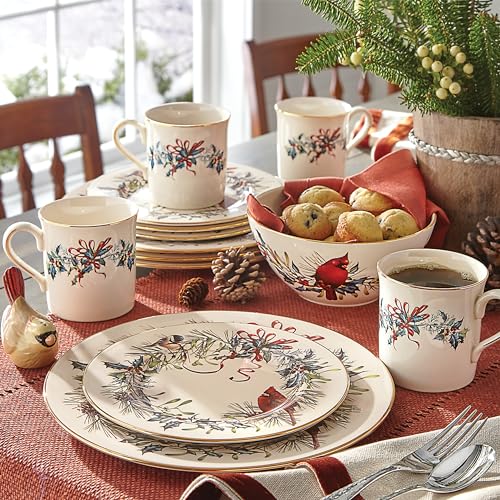 Lenox 6122055 Winter Greetings 12-Piece Dinnerware Set,Red & Green