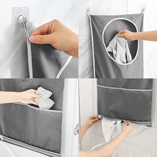 Hanging Laundry Bag Over Door Clothes Washing Storage Basket Foldable Hamper， 30.3x19.7 inches with 11.8-inch Wide Opening