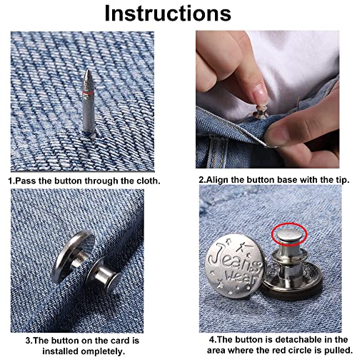 Button Pins for Jeans No Sew, No Tools Instant Buttons, Detachable Adjustable Jean Button Replacement, Extend or Reduce Pants Waist Size 10 Pack