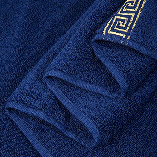 XHSP 100% Cotton Highly Absorbent Embroidered Towels 3-Piece Towel Set Hotel Bath Towel, 1 Bath Towels, 2 Hand Towels Extra Think Beach Bath Towels (Blue)