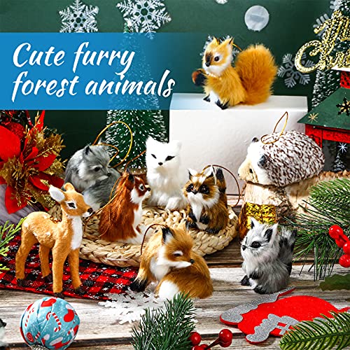 15 Pieces Plush Animal Ornaments Woodland Faux Fur Animal Hanging Ornament Simulation Forest Furry Animal Fall Thanksgiving Christmas Tree Ornaments for Home Backpack Party Holiday Decoration