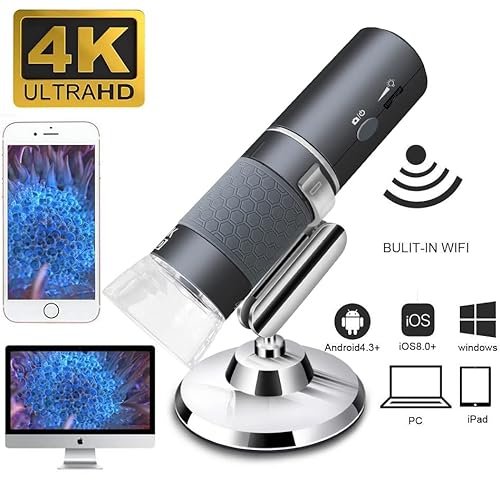 Jiusion WiFi USB Digital Handheld Microscope, 50 to 1000x Wireless Magnification Endoscope 8 LED Mini Camera with Metal Stand Compatible with iPhone iPad Mac Windows Android