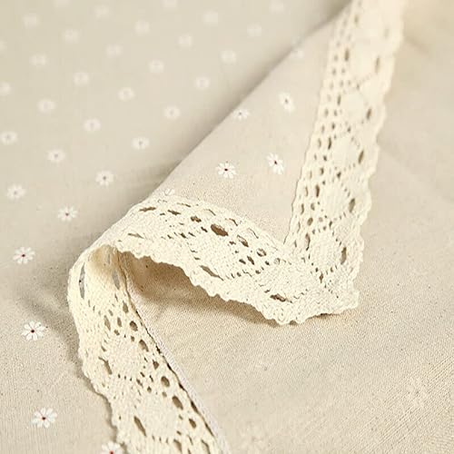 Rectangle Square Tablecloth Table Cover Flower Pattern Dining Table Cloth - Linen Cotton Dining Table Cover with Delicate Lace Edging