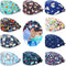 SATINIOR 10 Pieces Bouffant Caps with Buttons Colorful Printed Tie Back Caps Unisex Hats with Sweatband for Women Men Favors