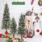 Costway Snowy Christmas Tree Set of 3, Artificial Xmas Tree with 129/231/ 369 PVC Branch Tips & 50/100/ 150 Warm White LED Lights, Pre-Lit Slim Xmas Decoration Tree, 90cm/120cm/150cm