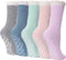 ZANZER (5 Pairs) Non Slip Yoga Pilates Socks for Women Winter Warm Cozy Fuzzy,Plush Slipper Grips Socks Soft Fluffy Hospital Socks with Grips (Green + Purple + Pink + Grey + Blue)