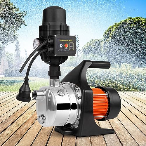 Giantz Water Pump, 800W Electric High Pressure Garden Pumps Controller Irrigation for Pool Pond Tank Home Farm, Portable Automatic Switch Anti-rust Stainless Steel Body Yellow Black