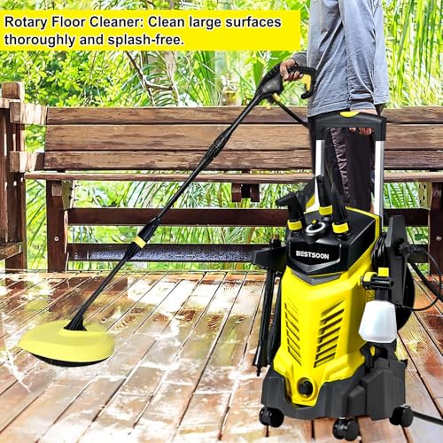 BESTSOON 3800PSI High Electric Pressure Washer Power Washer with 360° Spinner Wheels 2400W High Power 260Bar Jet Cleaner Sprayer Detergent Bottle Turbo Nozzle