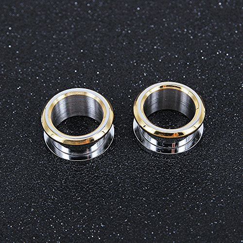 316L Stainless Steel Gold Bevel Edge Flesh Ear Tunnel Plug Ear Gauges Expanders Body Jewelry (Gauge=00g(10mm))