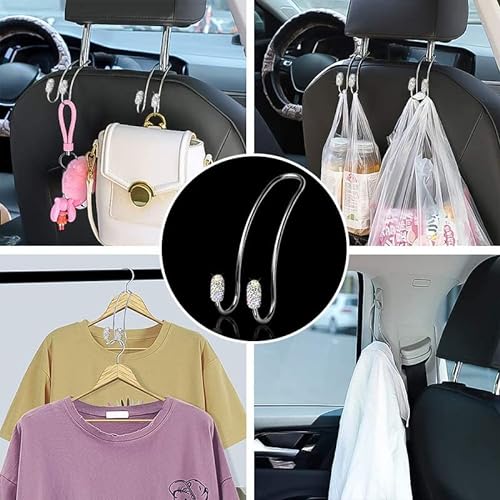 【2022 Upgraded】 Car Headrest Hook Decorations, 2 Pcs Bling Purse Hook Hangers, Stainless Hooks Car Hangers and Durable Backseat Holder, Storage Universal for SUV Truck Vehicle(White)