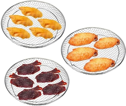 Air Fryer Racks for Ninja Dual Air Fryer, 3-Layer Stackable Dehydrator Racks Stainless Steel Air Fryer Basket Air Fryer Accessories Fit for 7.5L-8L Air Fryer (Round)