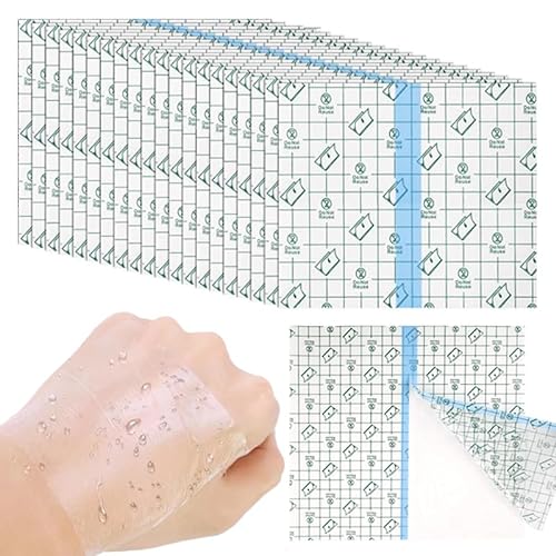 100 Pieces Transparent Stretch Adhesive Bandage, BetterJonny Waterproof Clear Protective Adhesive Bandages Disposable Stretch Bandage Dressing Tape for Swimming and Shower (10X10cm)