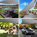 Instahut Shade Sail Rectangle 3 x 5m Sunshade Cloth Shadecloth Sun Block Outdoor Marquee Canopy Shelter Cover for Beach Pool Patio Backyard Lawn Garden Carport Fence Greenhouse, Grey 98% UV Blockage