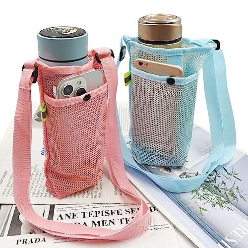 2 Pcs Water Bottle Carrier, FineGood Water Bottle Holder Portable Water Bottle Carrier with Adjustable Shoulder Strap Water Bottle Sleeve for Waling Biking Camping-2 Size