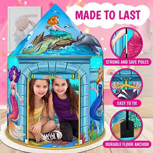 ImpiriLux Mermaid Kids Play Tent Playhouse | Under Sea Pop Up Fort for Children with Storage Bag