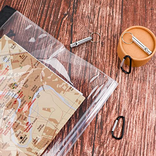 SANNIX Waterproof Map Case Transparent Map Cover with Clear Window and Neck Strap PVC Camping Map Case for Hiking (31x28cm) with Carabiner and Whistle, Transparent, 12.20" × 11.02" / 31 × 28 cm, Modern