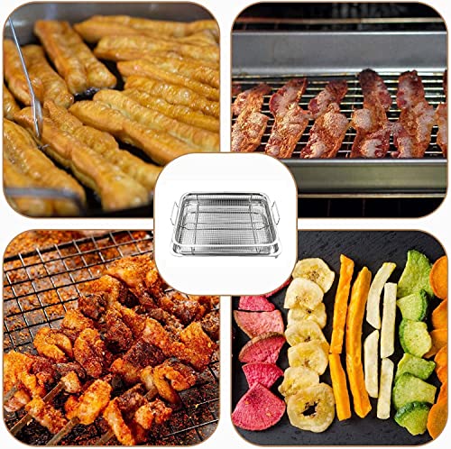 2 Piece Stainless Steel Air Fryer Basket for Oven, Crisper Tray and Basket for Oven 32 x 22 CM, Oven Air Fry Mesh Basket Set, Air Fryer Oven Basket for Fries/Bacon/Chicken(Silver)